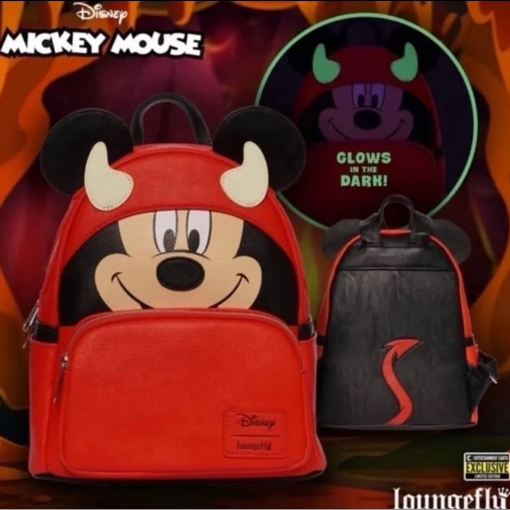 Loungefly Mickey  Mouse Devil Mickey Mini Backpack Disney Red Kids Backpack.⚡️